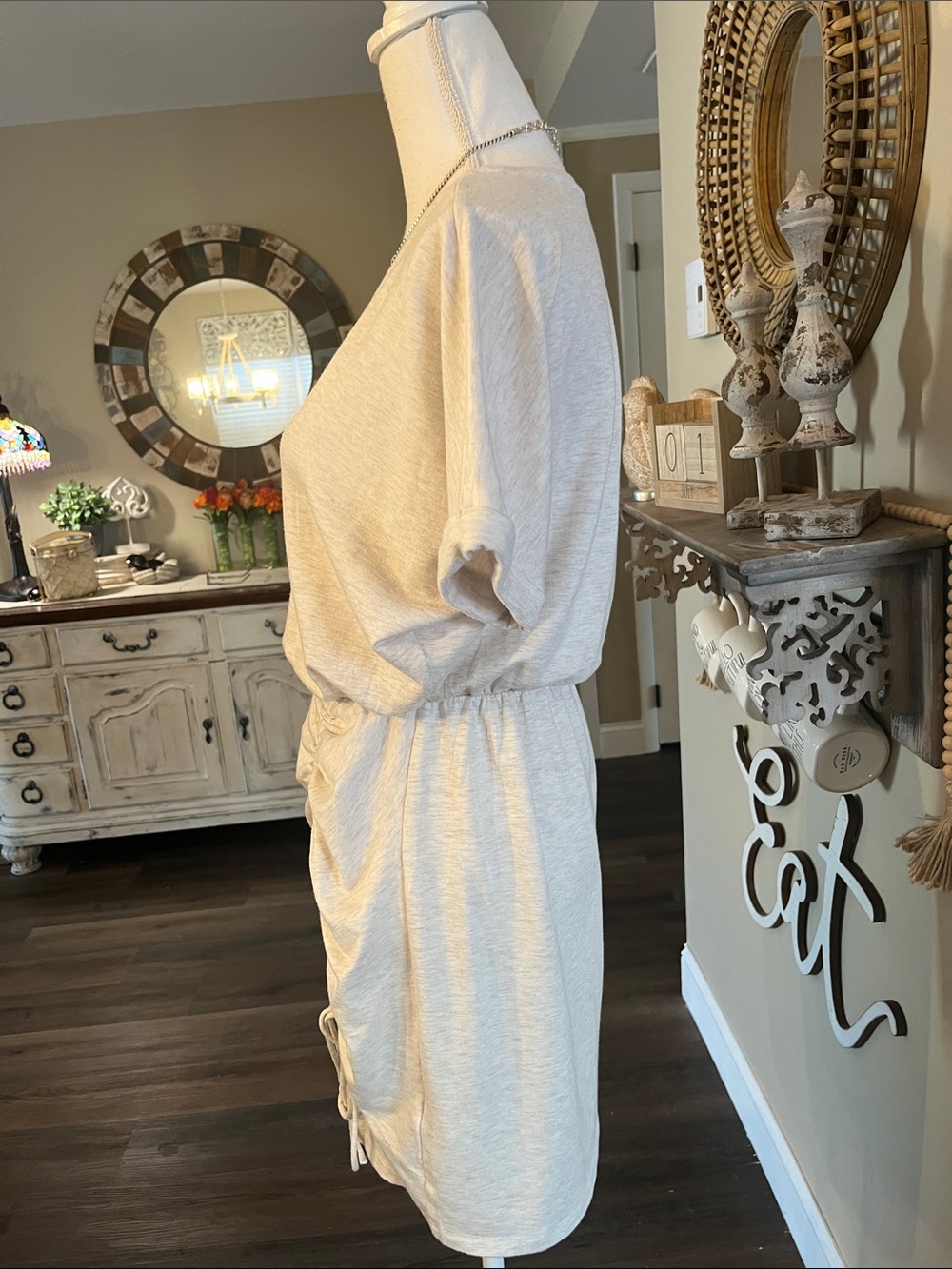 Express Cream Ruched Mini Dress - Picture 3 of 7